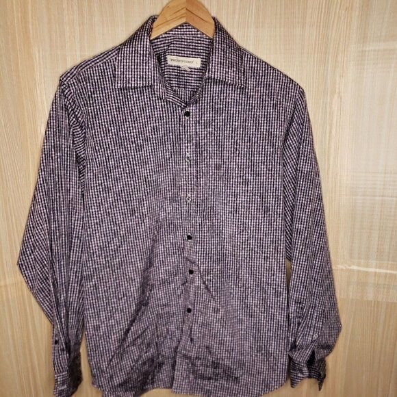 Pronto Uomo Mens Purple Check Long Sleeve Button Down Shirt Large - Picture 1 of 5